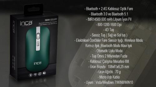 INCA IWM-531RY Bluetooth/Wireless Rechargeable Special Mouse KABLOSUZ